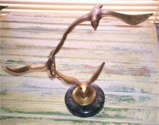 Vintage Brass Birds In Flight Sculpture C.  Jere Style Seagulls Mid Century