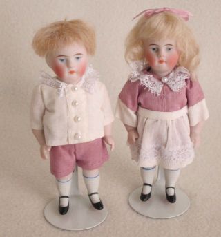 Two 5 " All Bisque Kestner Antique Dolls - 600 31/2 - Boy & Girl Twins