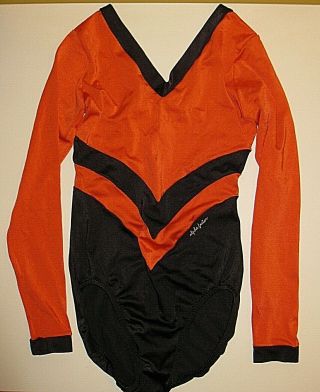Vintage 90s Alpha Factor Orange Black Gymnastics Leotard Adult Medium