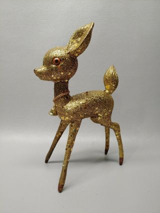 Vintage Large Hard Plastic Deer Figure Gold Glitter Christmas Decor