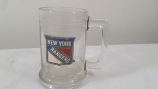 Vintage York Rangers Beer Mug,  Clear Glass W/ Metal Emblem
