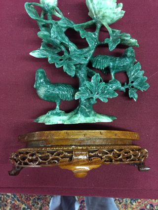 Large Old Chinese Green Jade Statue Figurine Carving With Wood Stand