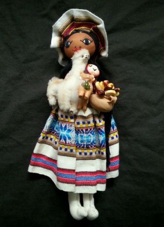 Vintage Peruvian Native Folk Art Rag Doll 15 " Tall