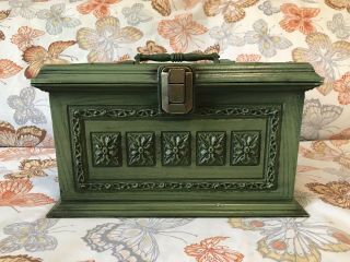 1970s Max Klein Vintage Plastic Green Sewing Box Made In Usa Case