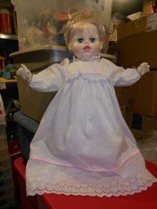 Vintage Ideal Large 25 " Mama Crier Baby Doll Wearing Christening Gown