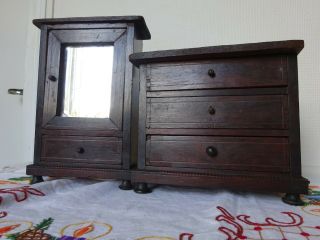 Antique (1905) Wooden Set Of Doll Dresser Chest Of Drawers And Armoire Closet