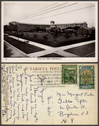 Colombia Barranquilla Hotel Del Prado Stamps Real Photo Rppc Vintage Postcard