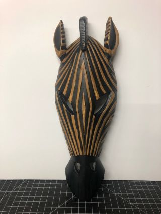 Vintage Hand Made Plaster Zebra Head Wall Hanging Gold And Black 14”