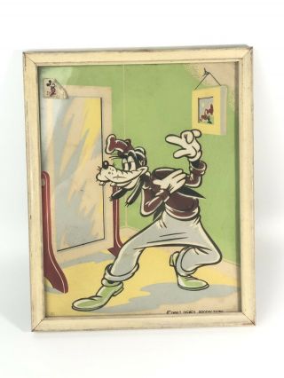 Vintage Walt Disney Productions Goofy At Mirror Art Print - 8 1/2” By 10 3/4”