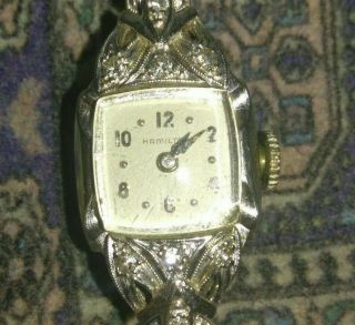 Vintage Solid 14k White Gold Case Hamilton Watch 12.  27 Grams 7 " Long