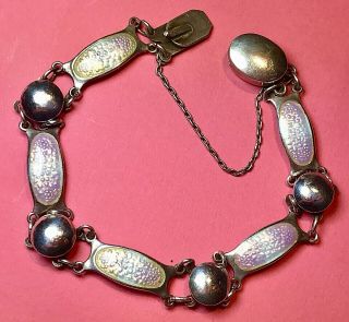 Antique Art Nouveau Sterling Silver Enamel Bracelet Pastel Colour