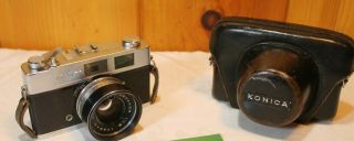 Vintage Konica Auto S2 35mm Film Camera With Hexanon 45mm F/1.  8 And Leather Case