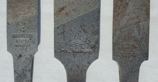 Three Vintage Nicholson Steel Files - Smooth & Mill Bastard - 10 " & 8 " Long
