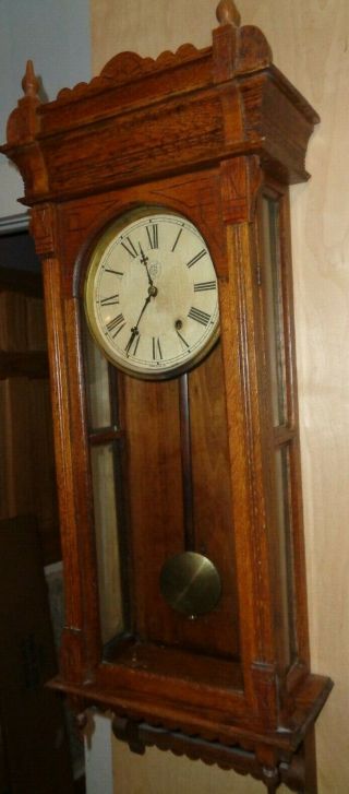 Antique - Oak - Terry Clock Co.  " Garland " Wall Clock - Ca.  1890 - To Restore - K69