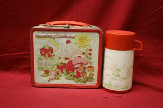 Vintage 1980 Strawberry Shortcake Metal Lunch Box W/ Thermos
