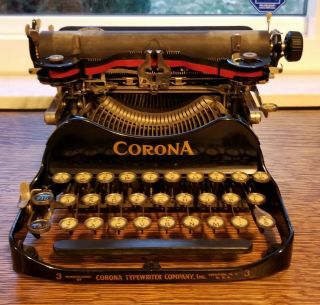 Corona No.  3 Typewriter W/case Portable Folding Antique Vtg Black 1919