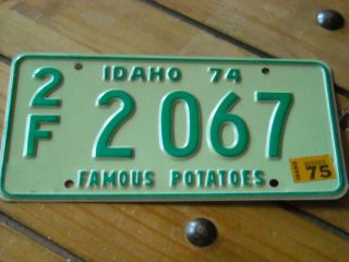 Vintage Idaho License Plate 1974 Famous Potatoes 2f 2067 Tag From 1975 Great