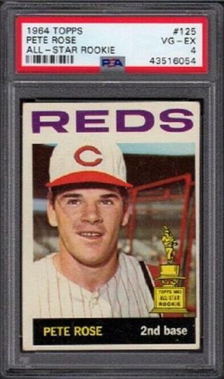 1964 Pete Rose Topps Baseball All - Star Rookie Card 125 Graded Psa 4 (vg - Ex)