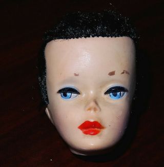 Vintage Barbie Doll 3 Brunette Ponytail Head No Hair Great Lips Eyebrow Rubs