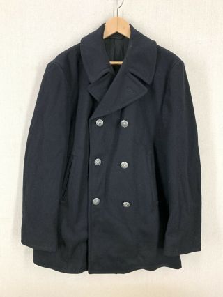 Vtg 1974 Usn Navy Enlisted Black Wool Overcoat Peacoat 40r Military Trench Coat