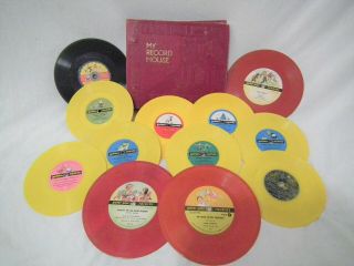 Group Vintage Toy Childrens Gramophone Phonograph 78 Rpm Records Many Christmas