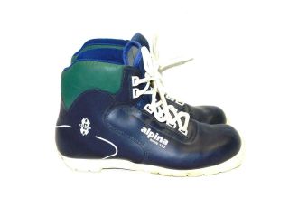 Vintage Alpina Size 39 Nnn 102 Touring Cross Country Ski Boots Blue White Laces