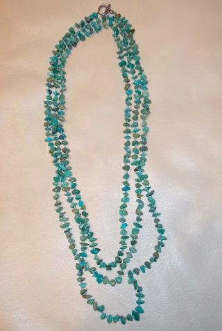 Sx 925 Hand Knotted Vintage Natural Turquoise Nugget 90 Inch Long Necklace