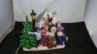 Vintage Atlantic Molds A414 Ceramic Music Box Carolers First Noel Hand Painted