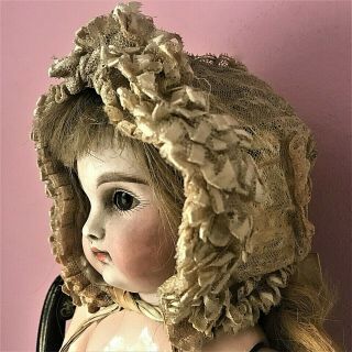 Fancy Antique French Bebe Jumeau Bru Etc.  Silk Lace Ribbon Hat Bonnet