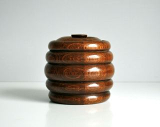 Vintage Turned Wood Tobacco Jar Or Tea Caddy.  Art Deco.  Beehive Shape.  Oak