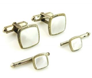 Vintage 1920s Evening Dress Set Cufflinks Studs Mother Of Pearl White