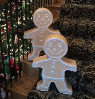 2 Vintage Gingerbread Man Christmas Blow Mold Light 24 " Union