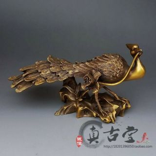Chinese Old Pure Brass Copper Phoenix Phenix Bird God Palace Decor Statue