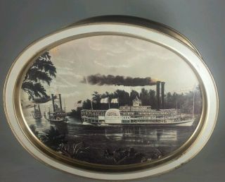 Vintage 1978 Sunshine Biscuit Doublesided Cookie Tin/trays Rare River Boat Motif