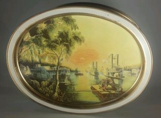 Vintage 1978 Sunshine Biscuit DoubleSided Cookie Tin/Trays RARE River Boat Motif 3