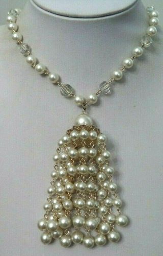 Stunning Vintage Estate Ab Crystal & Pearl Beaded 26 " Necklace G30m