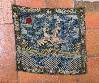 Antique Chinese 5th Rank Badge Silk Embroidery Silver Pheasant Qing Gauze