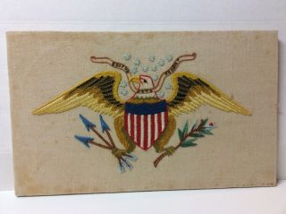 Vtg Usa Patriotic American Flag Shield Eagle Finished Needlepoint Large 20 X 12 "
