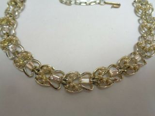 Vintage High End Seed Pearl Emerald Cut Clear Rhinestone Beaded Link Necklace