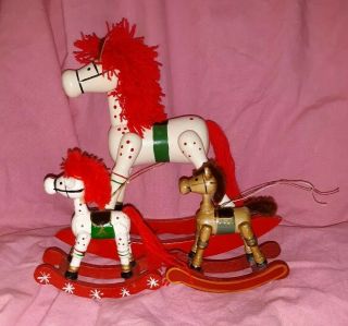 4 Vintage Wood Rocking Horse Christmas Ornaments Decorations