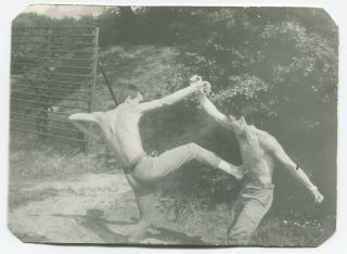 Shirtless Handsome Young Men Soldier Bulge Wrestling Beach Gay Int Vintage Photo