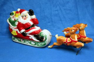 Vintage 1970 Santa In Sleigh W/reindeers Empire Blow Mold