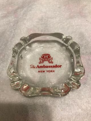 Vintage 1950s Ambassador York Glass Ashtray Lion Emblem Heavy Souvenir
