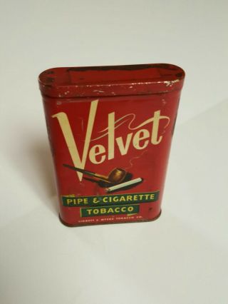 Vintage Velvet Pipe And Cigarette Tobacco Tin Liggett & Myers Tobacco Co.  1930s -