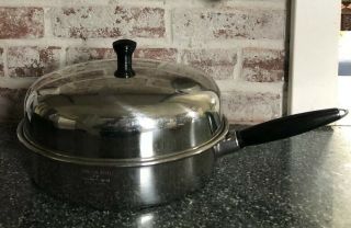 Vintage Cookware Stainless Steel 10 1/2 " Fry Pan With Lid & Egg Poacher