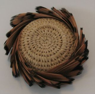 Masterful Antique POMO California Native American Miniature Feathered Basket 2
