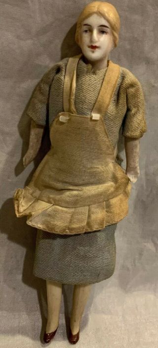 Antique 1930’s German Bisque/cloth - Maid - Dollhouse Doll - Marked 37.  72 Germany 5”