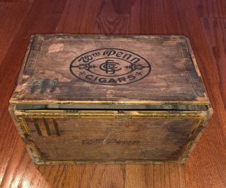 Antique Wm Penn Wood Cigar Box Pennsylvania General Cigar Company Tobacco Smoke