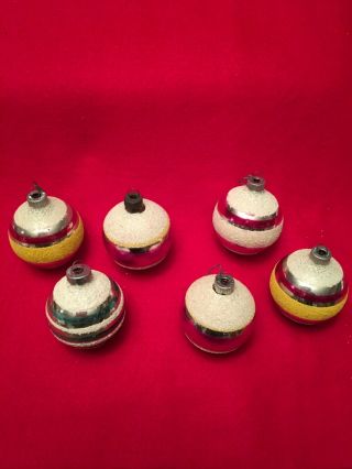 Vintage Striped Christmas Balls Mica Set Of 6 Shiny Bright