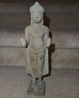 Antique Vintage Bronze Buddha Statue,  Abhaya Mudra,  Peace & Protection,  10.  5 "